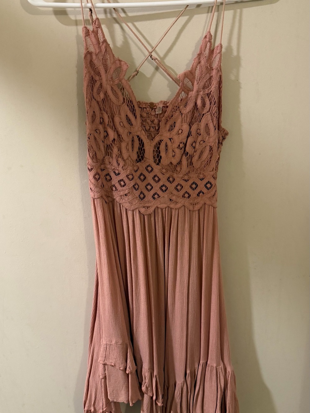 Free People Dusty Rose Lace-Top Mini Dress